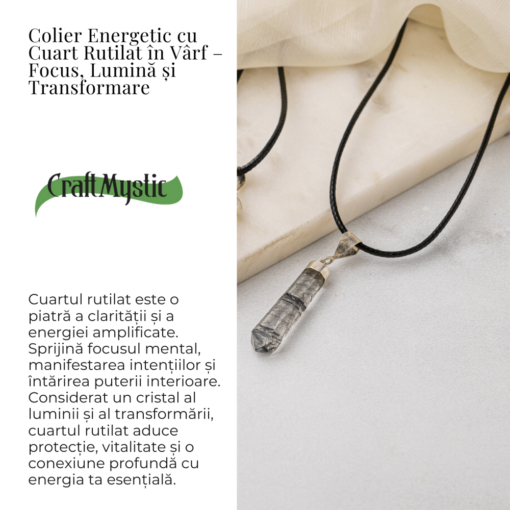 Colier cu Cuart Rutilat in Forma de Varf Lung – Claritate, Protectie si Energie Amplificata [3]