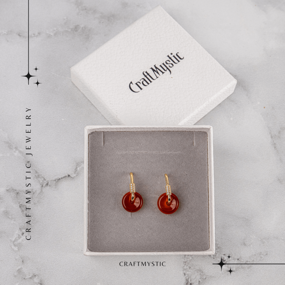 Cercei Cupru Placat Auriu cu Agat Rosu forma Pi – Energie, Curaj si Eleganta Vibranta [7]