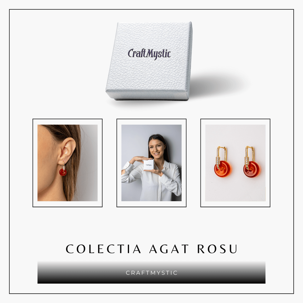 Cercei Cupru Placat Auriu cu Agat Rosu forma Pi – Energie, Curaj si Eleganta Vibranta [8]