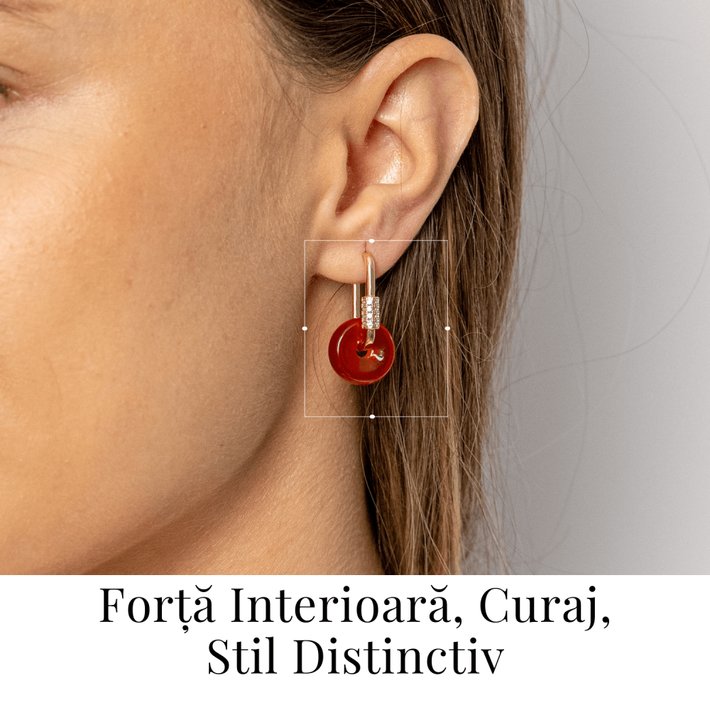 Cercei Cupru Placat Auriu cu Agat Rosu forma Pi – Energie, Curaj si Eleganta Vibranta [2]