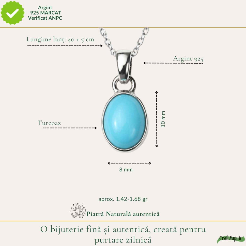 Colier Argint 925 cu Turcoaz Natural Oval – Echilibru si Energie Pozitiva [4]