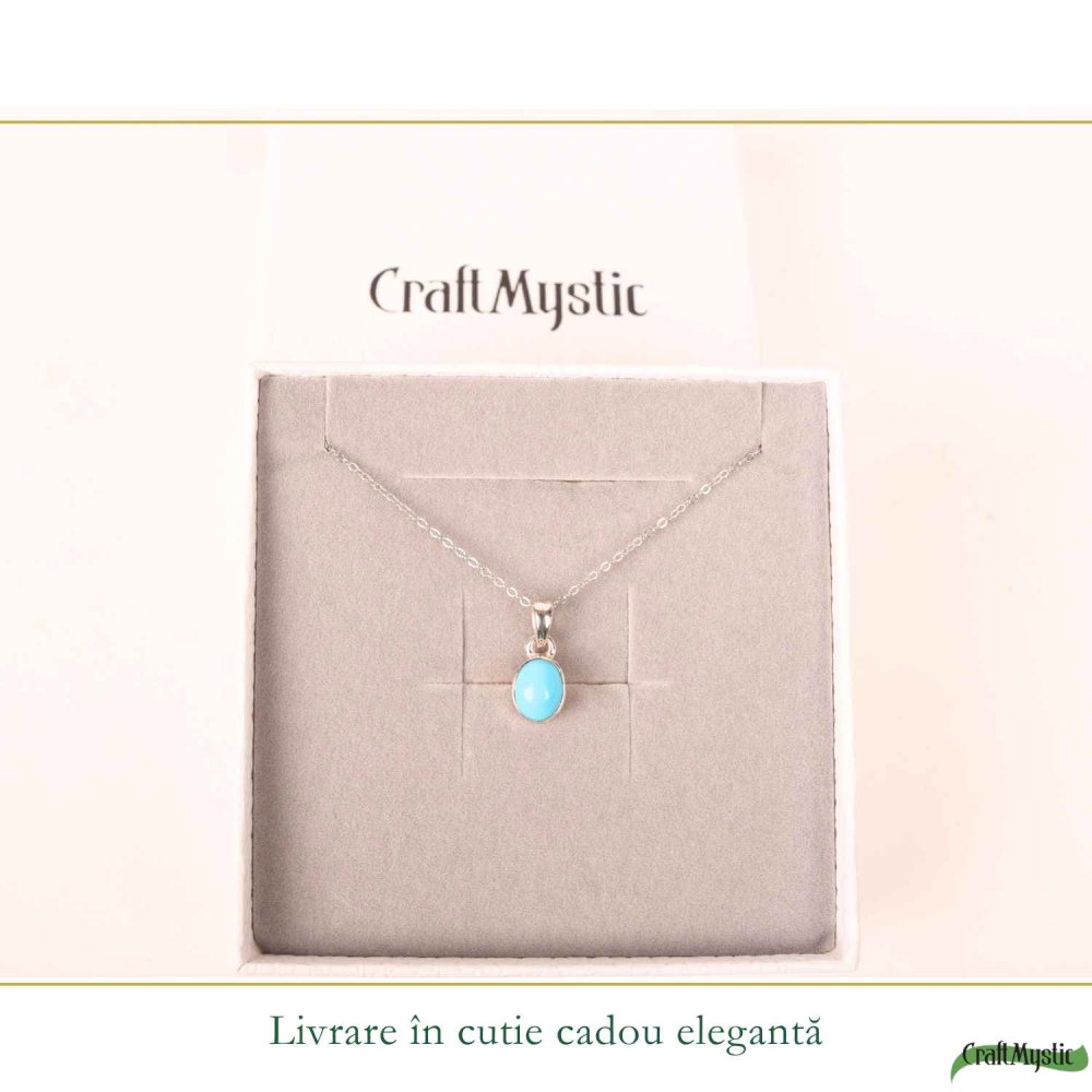Colier Argint 925 cu Turcoaz Natural Oval – Echilibru si Energie Pozitiva [6]