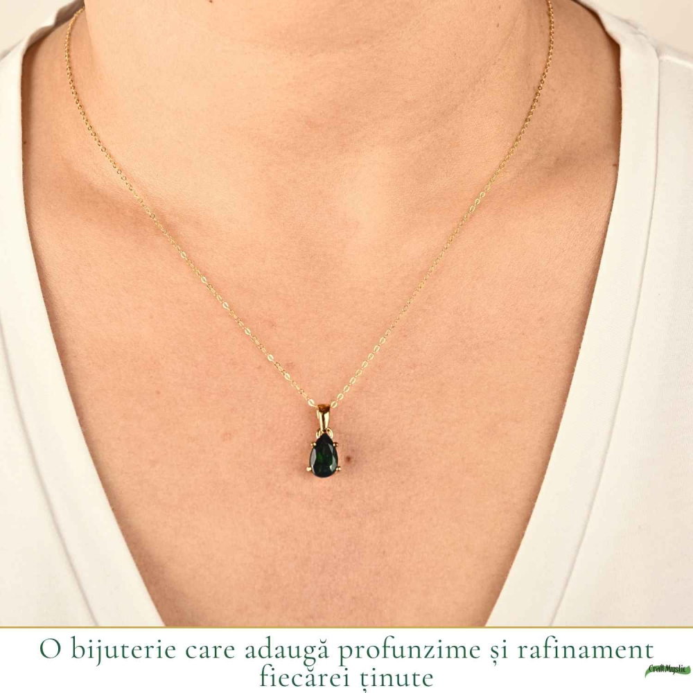 Colier Argint 925 Placat cu Aur 18K cu Opal Negru Lacrima – Eleganta si Intuitie [2]