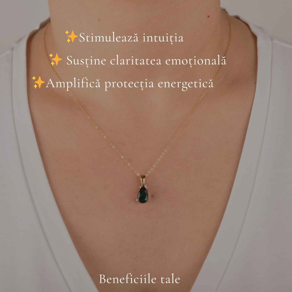 Colier Argint 925 Placat cu Aur 18K cu Opal Negru Lacrima – Eleganta si Intuitie [3]