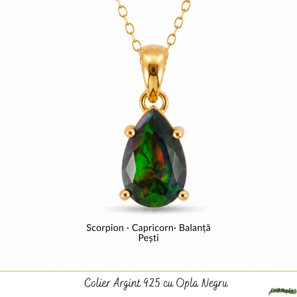Colier Argint 925 Placat cu Aur 18K cu Opal Negru Lacrima – Eleganta si Intuitie [5]