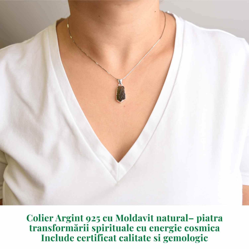 Colier din argint 925 cu moldavit natural, 2.48 gr– Claritate mentala si echilibru energetic [2]