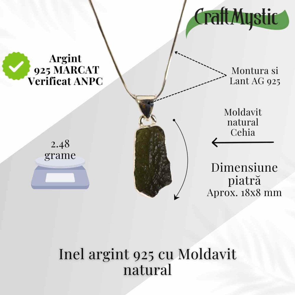 Colier din argint 925 cu moldavit natural, 2.48 gr– Claritate mentala si echilibru energetic [3]