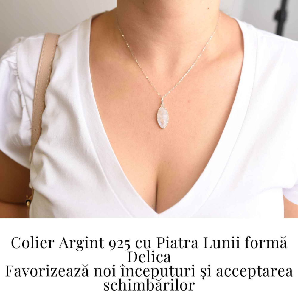 Colier din Argint 925 cu Piatra Lunii in Forma Delica – Intuitie Clara si Energie Feminina [2]