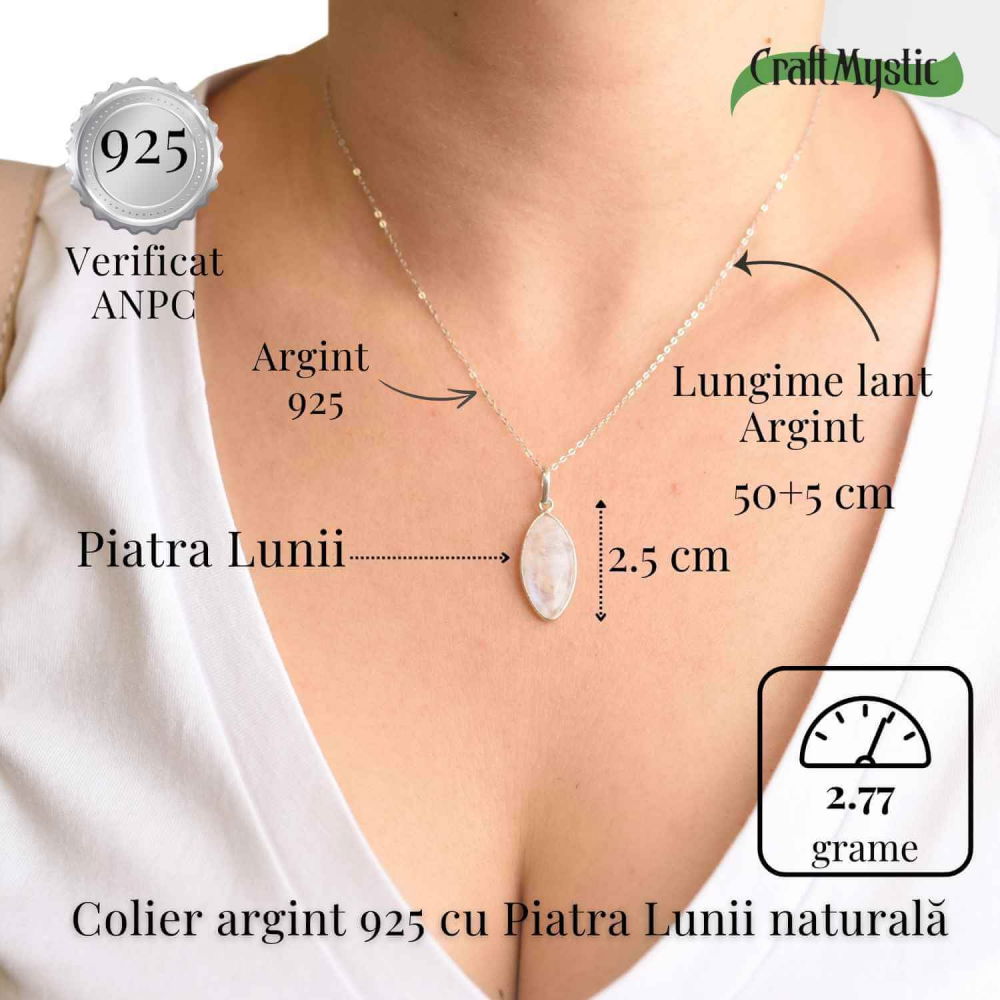 Colier din Argint 925 cu Piatra Lunii in Forma Delica – Intuitie Clara si Energie Feminina [5]