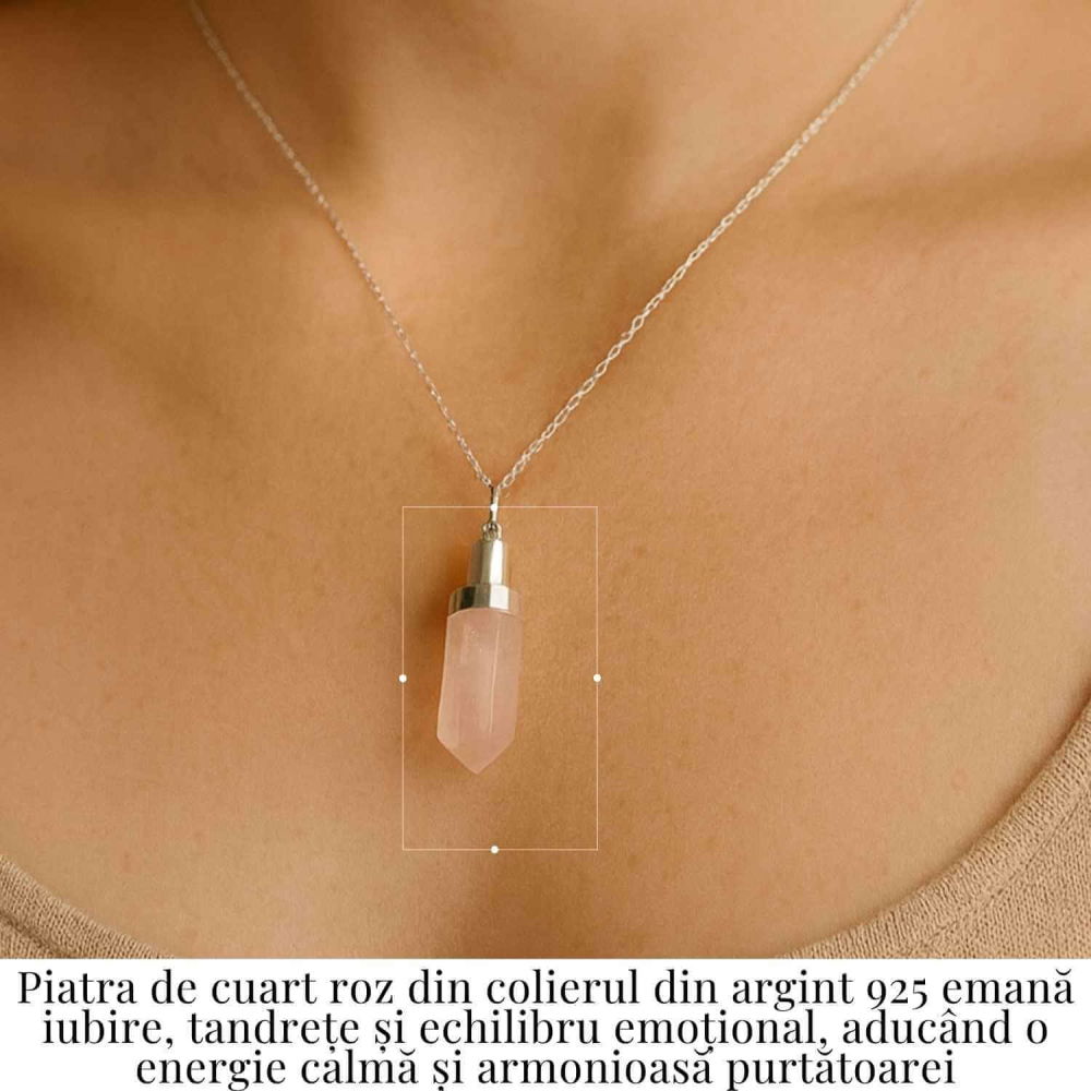 Colier Argint 925 cu Cuart Roz Natural – Echilibru, Iubire si Energie Pozitiva [2]