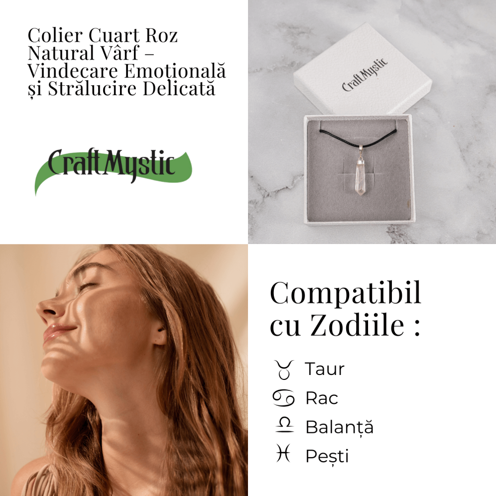 Colier Cuart Roz in Forma de Varf – Energie a Iubirii si Vindecare Delicata [4]