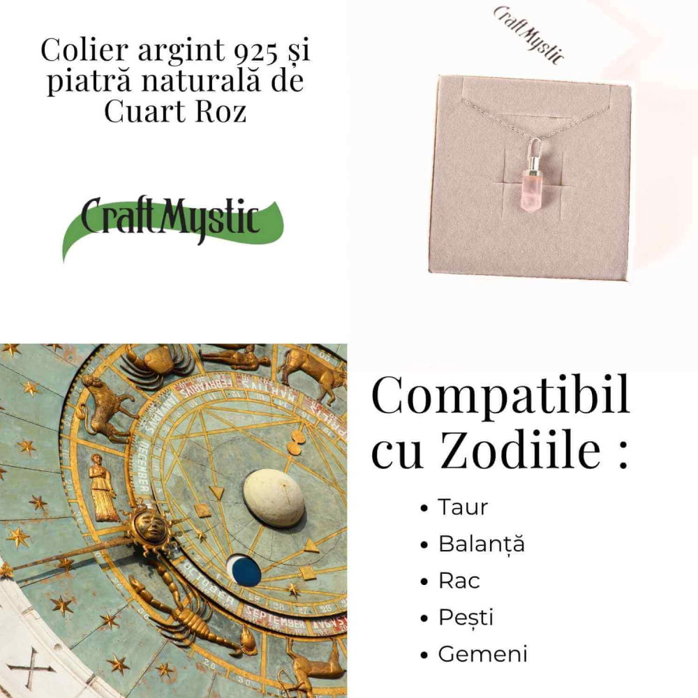 Colier Argint 925 cu Cuart Roz Natural – Echilibru, Iubire si Energie Pozitiva [5]