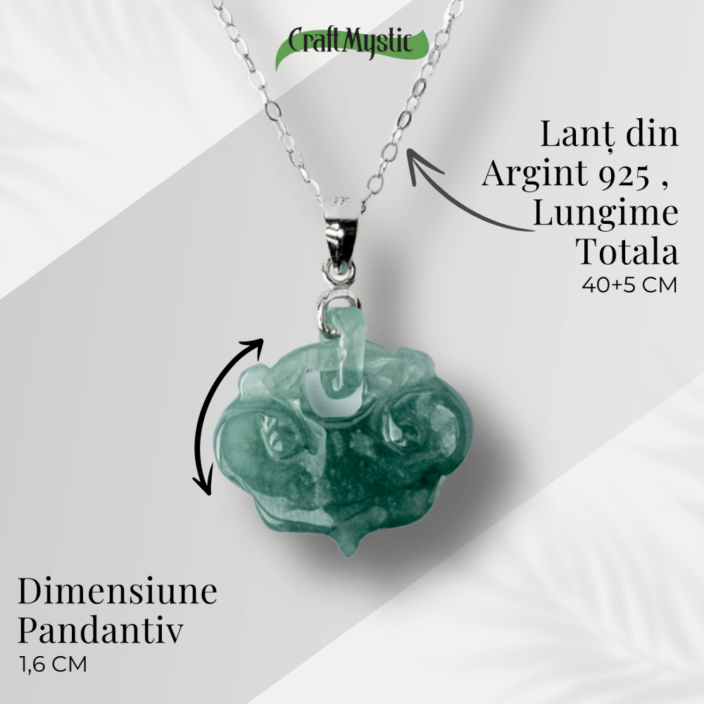 Colier Argint 925 cu Jad Albastru Sculptat Pixiu – Protectie, Echilibru si Prosperitate Interioara [5]