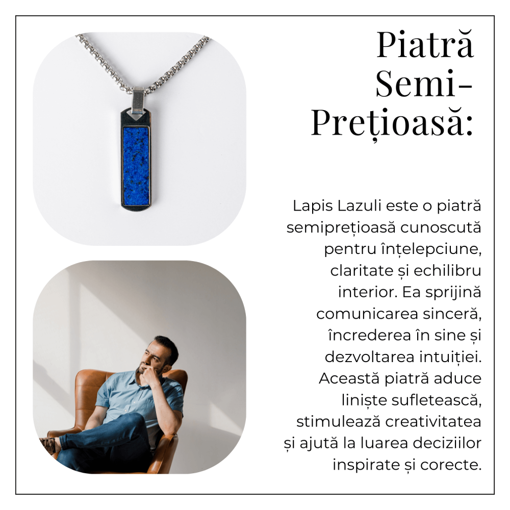 Colier otel inoxidabil cu Lapis Lazuli natural dreptunghiular – Intelepciune si Armonie Interioara [7]