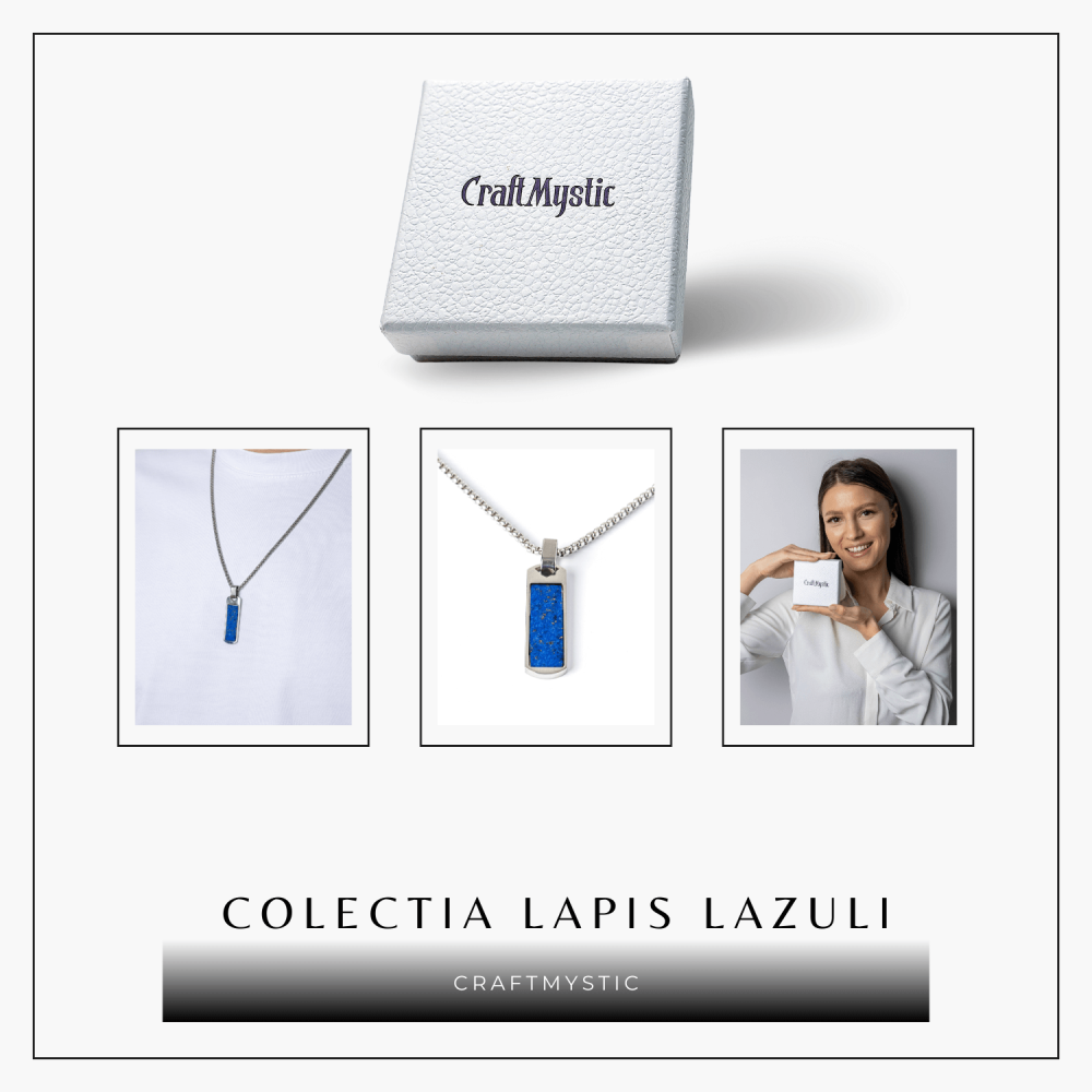 Colier otel inoxidabil cu Lapis Lazuli natural dreptunghiular – Intelepciune si Armonie Interioara [8]