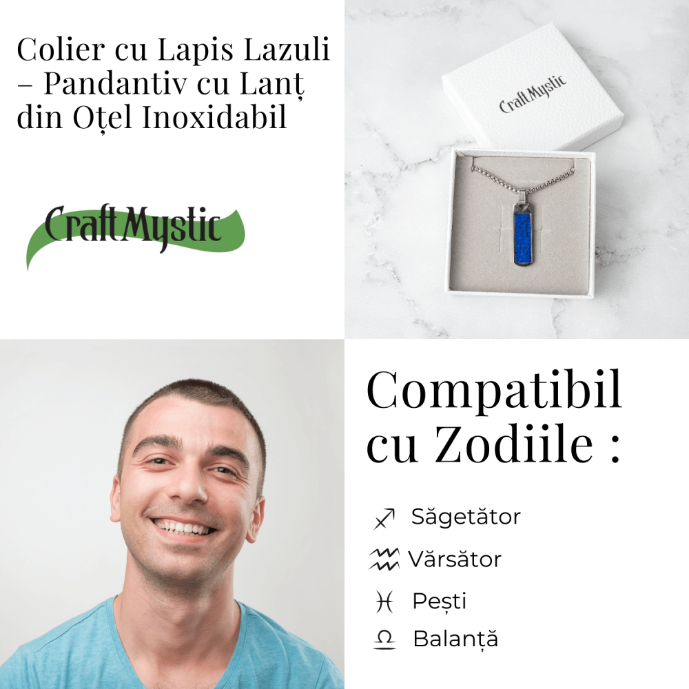 Colier otel inoxidabil cu Lapis Lazuli natural dreptunghiular – Intelepciune si Armonie Interioara [5]