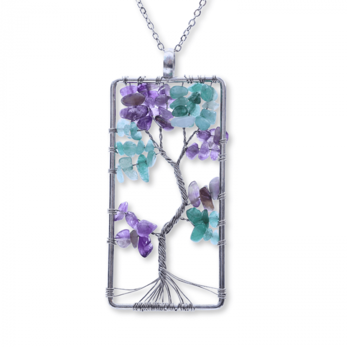 Colier ajustabil cu arborele vietii din ametist si aventurin verde - Armonie si Echilibru [1]