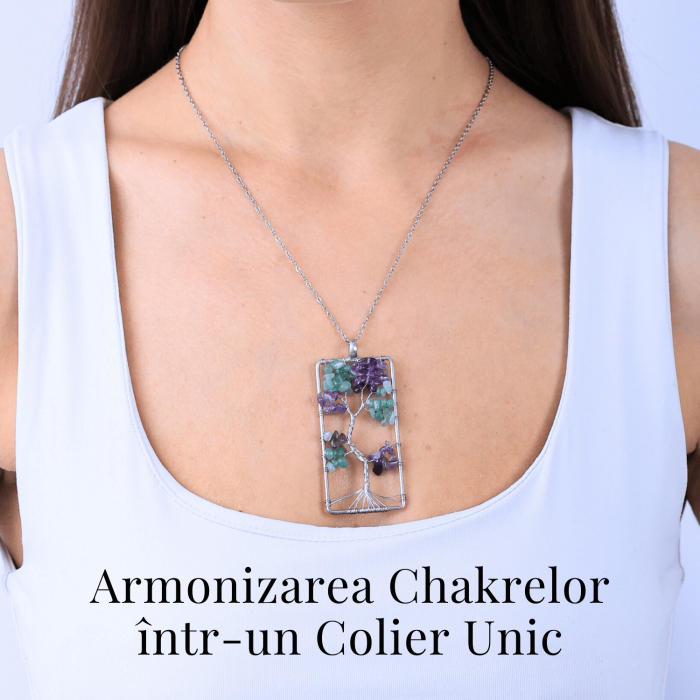 Colier ajustabil cu arborele vietii din ametist si aventurin verde - Armonie si Echilibru [2]