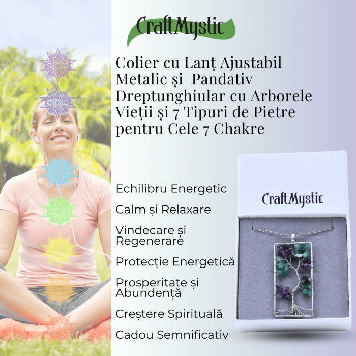 Colier ajustabil cu arborele vietii din ametist si aventurin verde - Armonie si Echilibru [6]