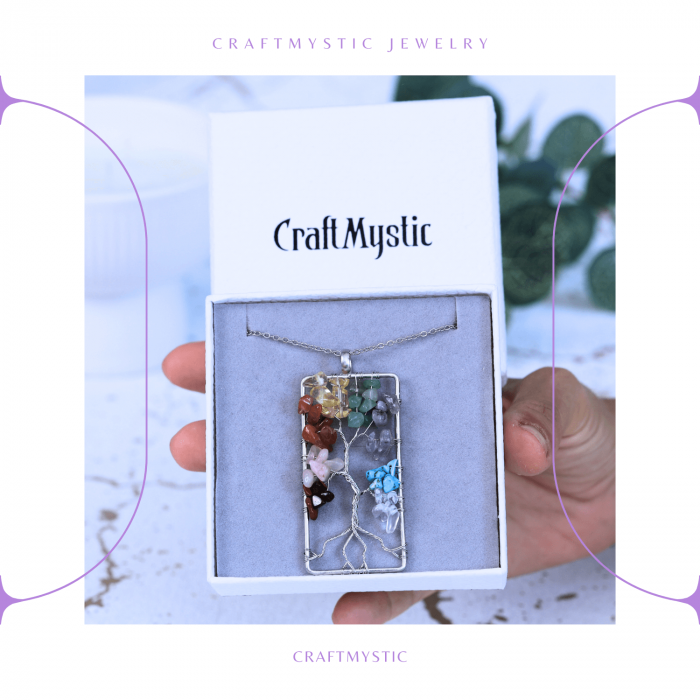 Colier dreptunghiular ajustabil cu arborele vietii si pietre pentru chakre - Echilibru si Armonie [7]