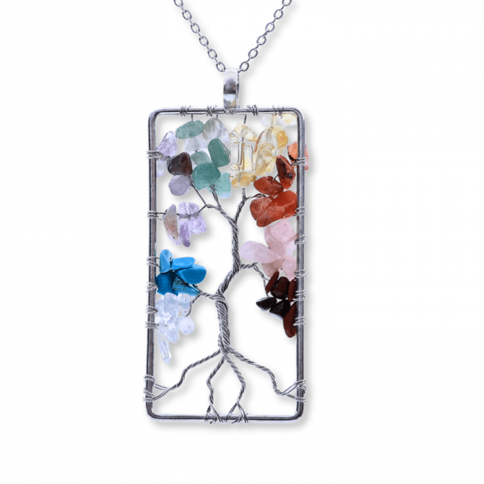 Colier dreptunghiular ajustabil cu arborele vietii si pietre pentru chakre - Echilibru si Armonie [1]