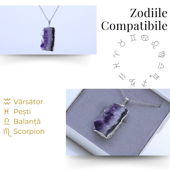 Colier argintiu cu ametist druzy - Claritate si Vindecare [5]