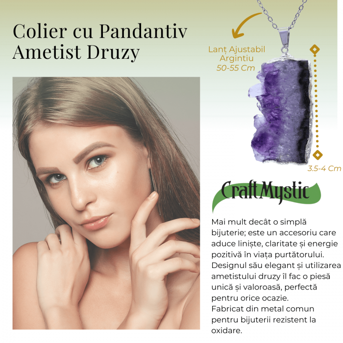 Colier argintiu cu ametist druzy - Claritate si Vindecare [3]