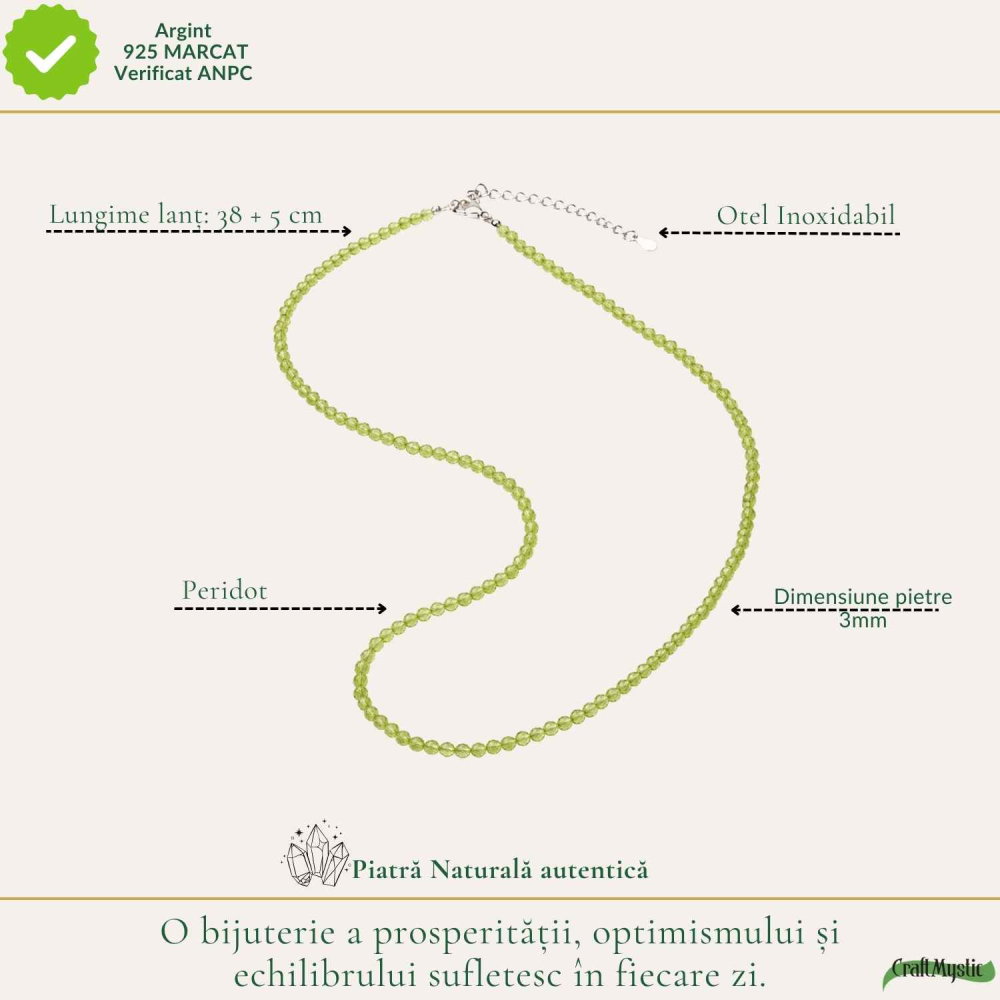 Colier Fin la Baza Gatului Tip Choker cu Peridot Fatetat 3 mm – Prospețime si Eleganta Naturala [4]