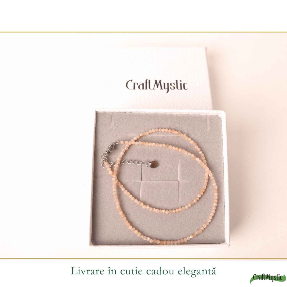 Colier fin tip Choker cu Piatra Soarelui Fatetata Rotunda 2 mm – Bucurie si Eleganta  Naturala [5]
