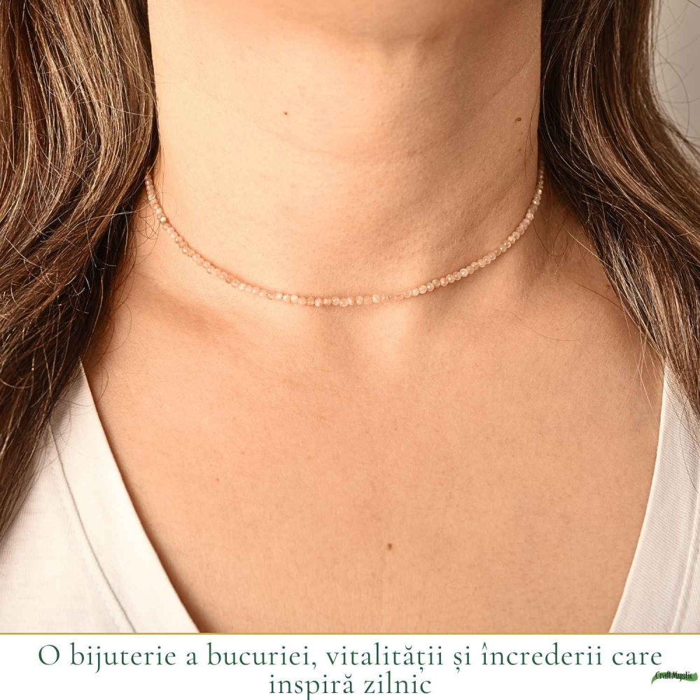 Colier fin tip Choker cu Piatra Soarelui Fatetata Rotunda 2 mm – Bucurie si Eleganta  Naturala [2]