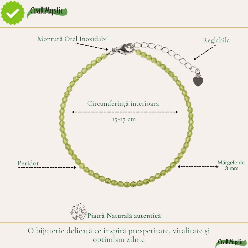 Bratara Fina cu Peridot Fatetat 3 mm – Prosperitate si Energie Pozitiva [4]