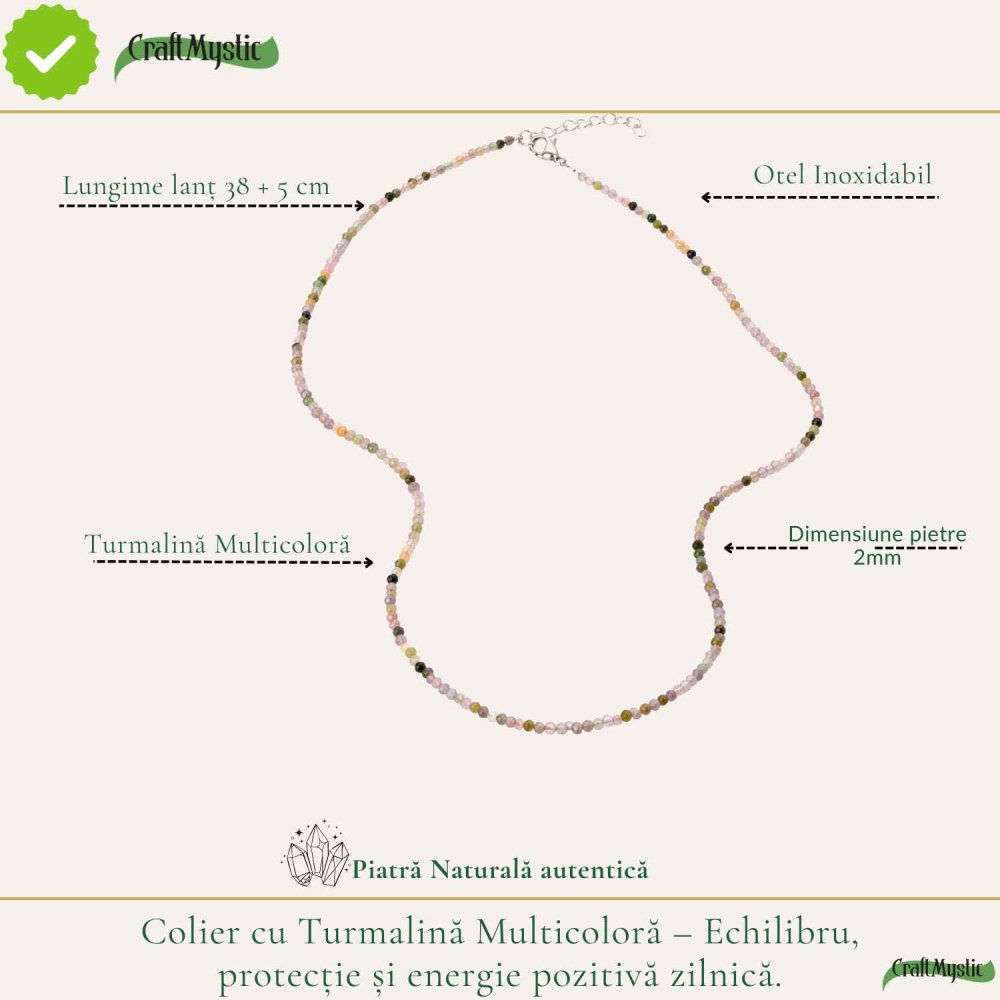 Colier Choker cu Turmalina Multicolora Fatetata 2 mm – Armonie si Eleganta Naturala [4]