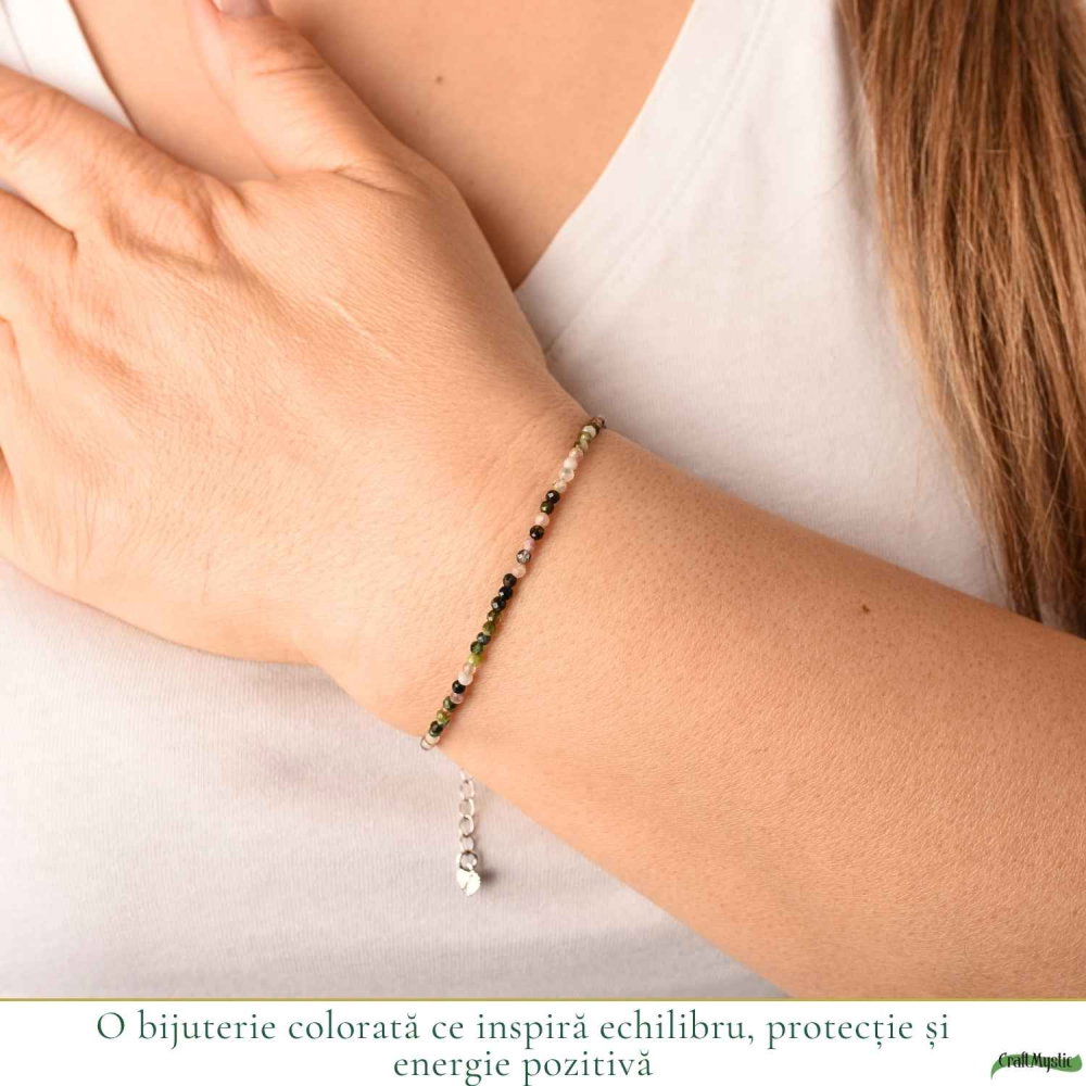 Bratara Fina cu Turmalina Multicolora Fatetata 2 mm – Echilibru si Energie Pozitiva [2]