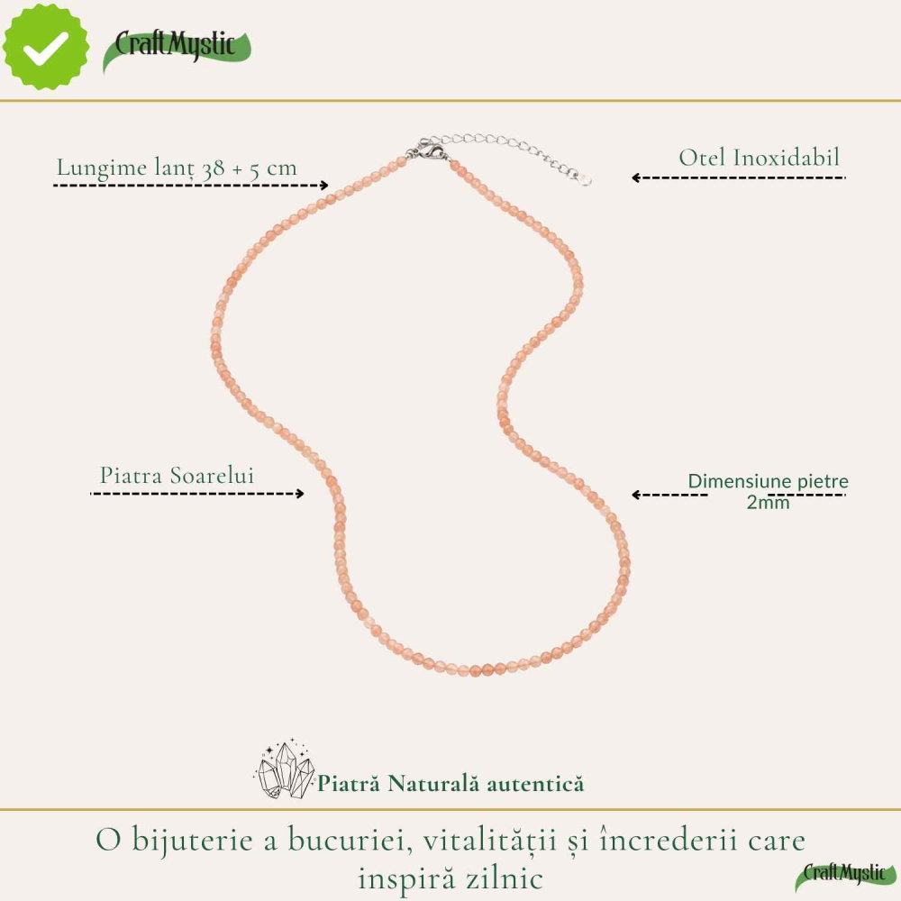 Colier fin tip Choker cu Piatra Soarelui Fatetata Rotunda 2 mm – Bucurie si Eleganta  Naturala [6]