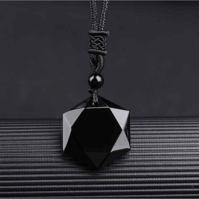 Colier hexagrama realizat din obsidian negru natural - Cristal care protejeaza de afectarea cu energii negative [8]