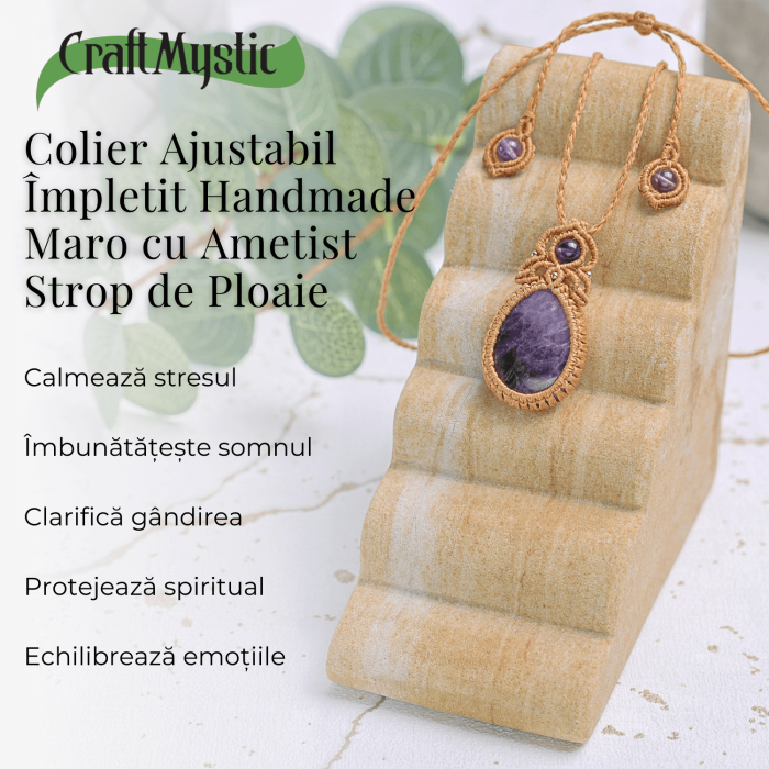Colier Ajustabil Handmade cu Ametist "Strop de Ploaie" – Maro, Lungime Maxima 45 cm [8]