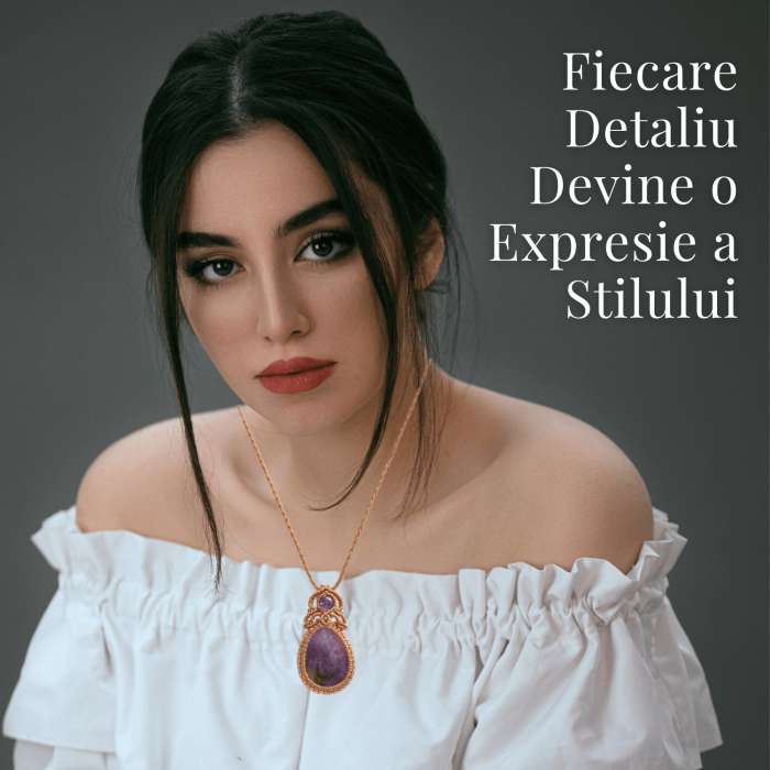 Colier Ajustabil Handmade cu Ametist "Strop de Ploaie" – Maro, Lungime Maxima 45 cm [6]