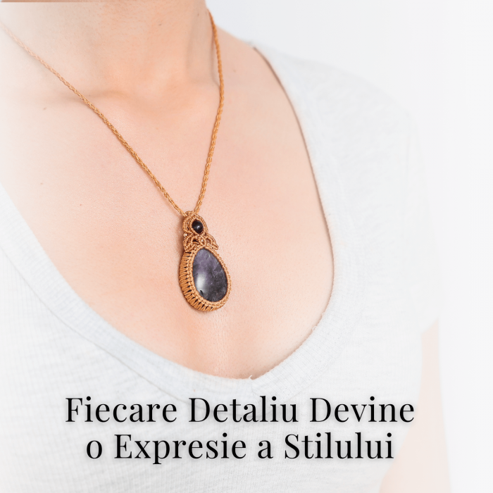 Colier Ajustabil Handmade cu Ametist "Strop de Ploaie" – Maro, Lungime Maxima 45 cm [5]