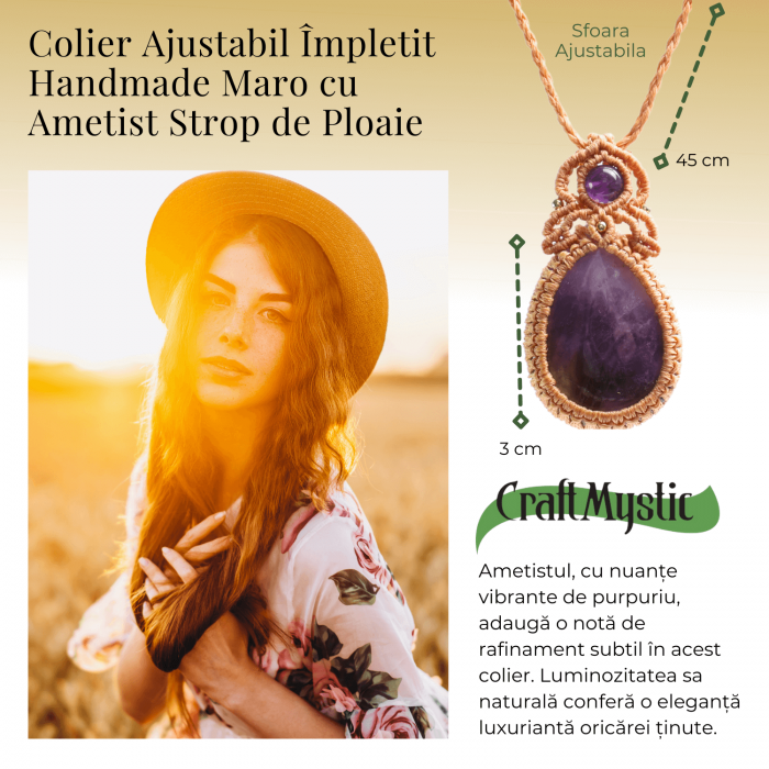 Colier Ajustabil Handmade cu Ametist "Strop de Ploaie" – Maro, Lungime Maxima 45 cm [3]