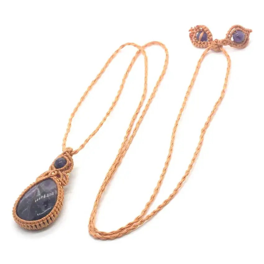 Colier Ajustabil Handmade cu Ametist "Strop de Ploaie" – Maro, Lungime Maxima 45 cm [2]