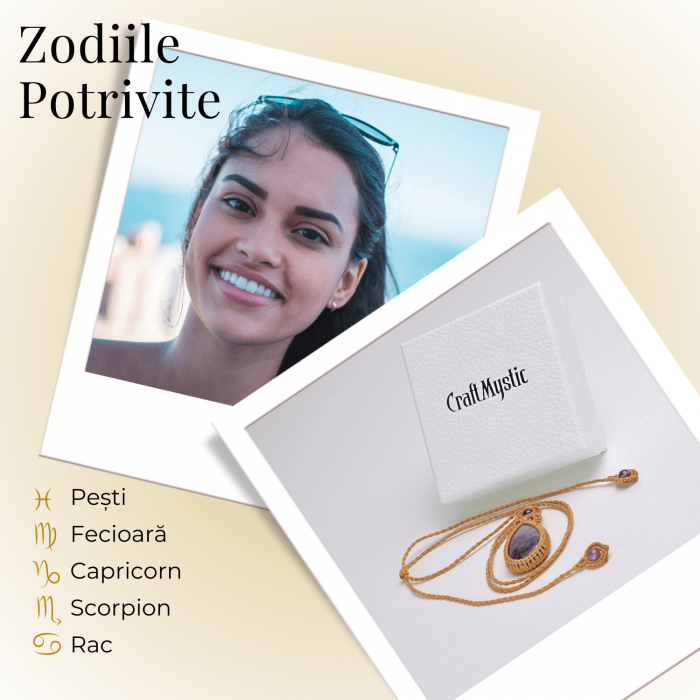 Colier Ajustabil Handmade cu Ametist "Strop de Ploaie" – Maro, Lungime Maxima 45 cm [4]