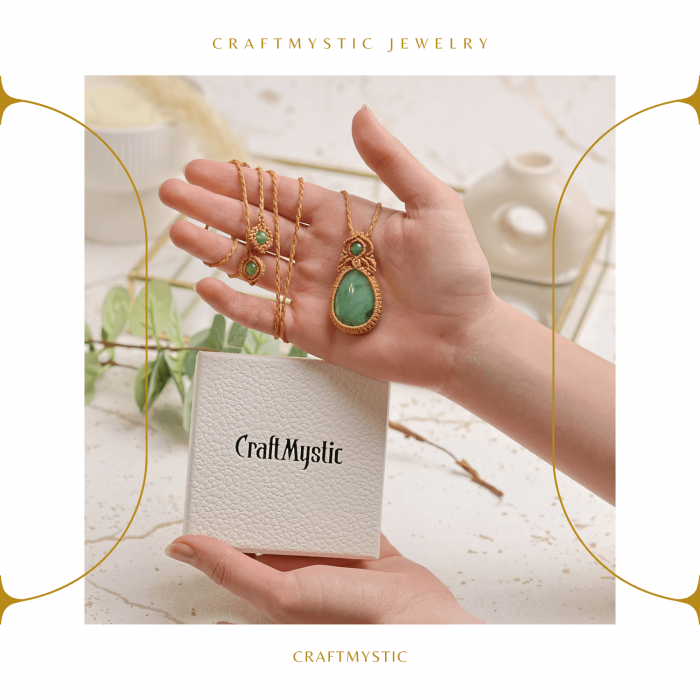 Colier Ajustabil Handmade cu Aventurin Verde "Strop de Ploaie" – Maro, Lungime Maxima 45 cm [6]