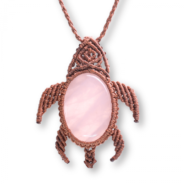 Colier Ajustabil Handmade cu Cristal de Cuart Roz in Broscuta Impletita – Lungime Maxima 45 cm [1]