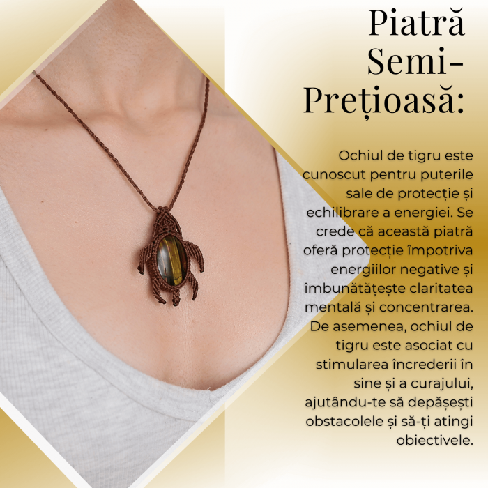 Colier Ajustabil Handmade cu Cristal de Ochi de Tigru in Broscuta Impletita – Lungime Maxima 45 cm [6]