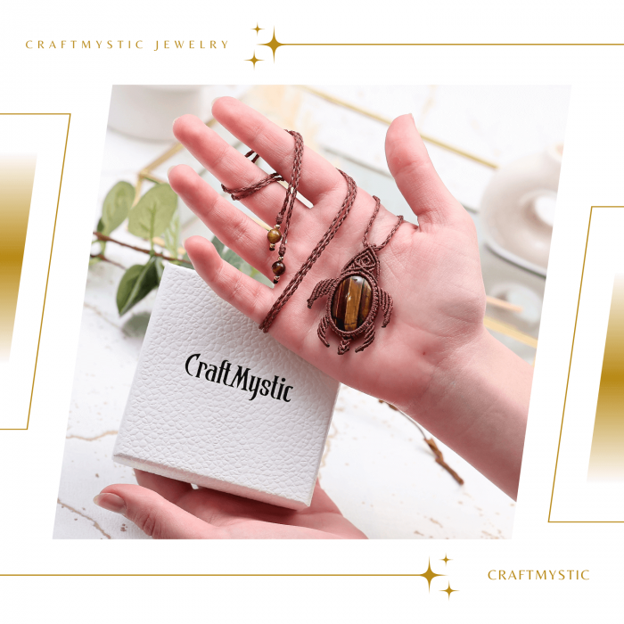 Colier Ajustabil Handmade cu Cristal de Ochi de Tigru in Broscuta Impletita – Lungime Maxima 45 cm [4]