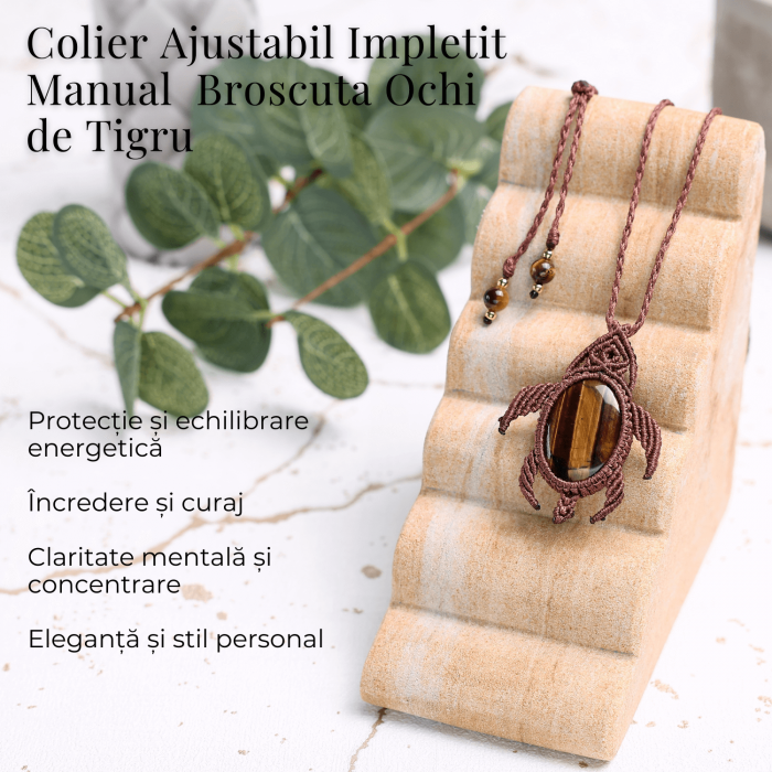 Colier Ajustabil Handmade cu Cristal de Ochi de Tigru in Broscuta Impletita – Lungime Maxima 45 cm [3]