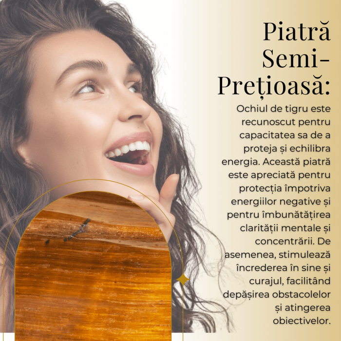 Colier Ajustabil Handmade cu Ochi de Tigru "Strop de Ploaie" – Maro, Lungime Maxima 45 cm [8]