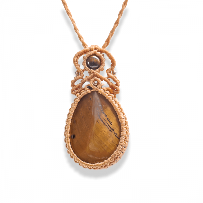 Colier Ajustabil Handmade cu Ochi de Tigru "Strop de Ploaie" – Maro, Lungime Maxima 45 cm [9]