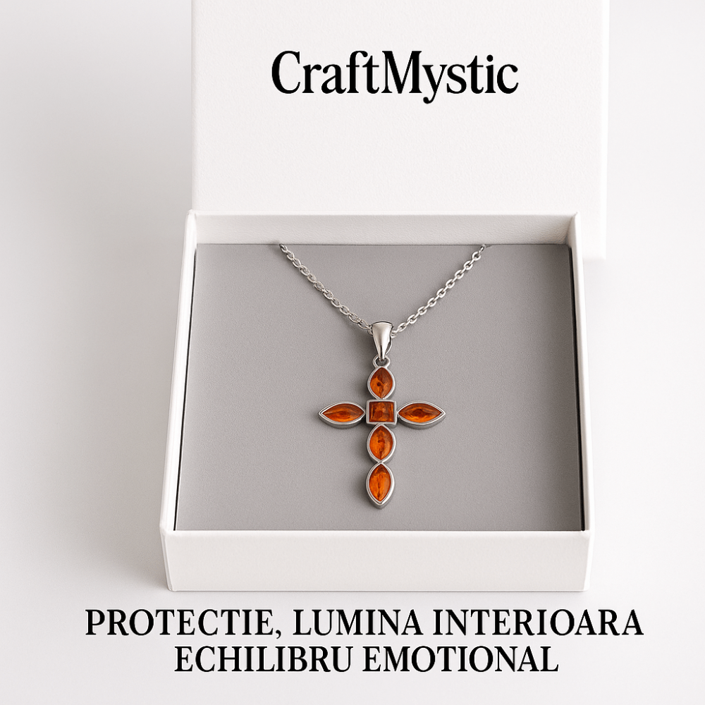 Colier cruciulita cu chihlimbar si montura argint 925 – Simbol sacru al puritatii si credintei [7]