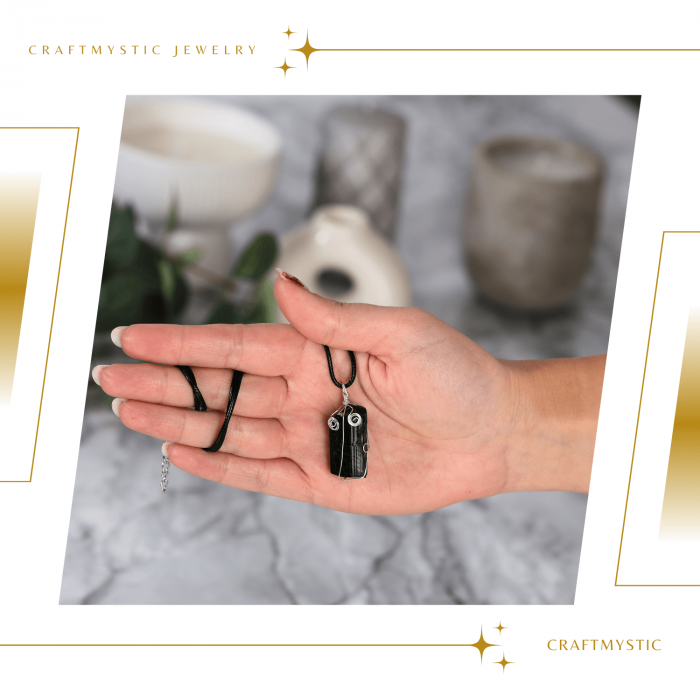 Colier Ajustabil cu Pandantiv din Turmalina Neagra Infasurata in Sarma, 25mm [7]